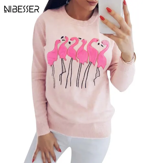 2017 Flamingo T-shirt Female Slim Fit Tee Shirt Femme T-shirt For Women O-neck Sexy Tshirt Women Long Sleeves t shirt