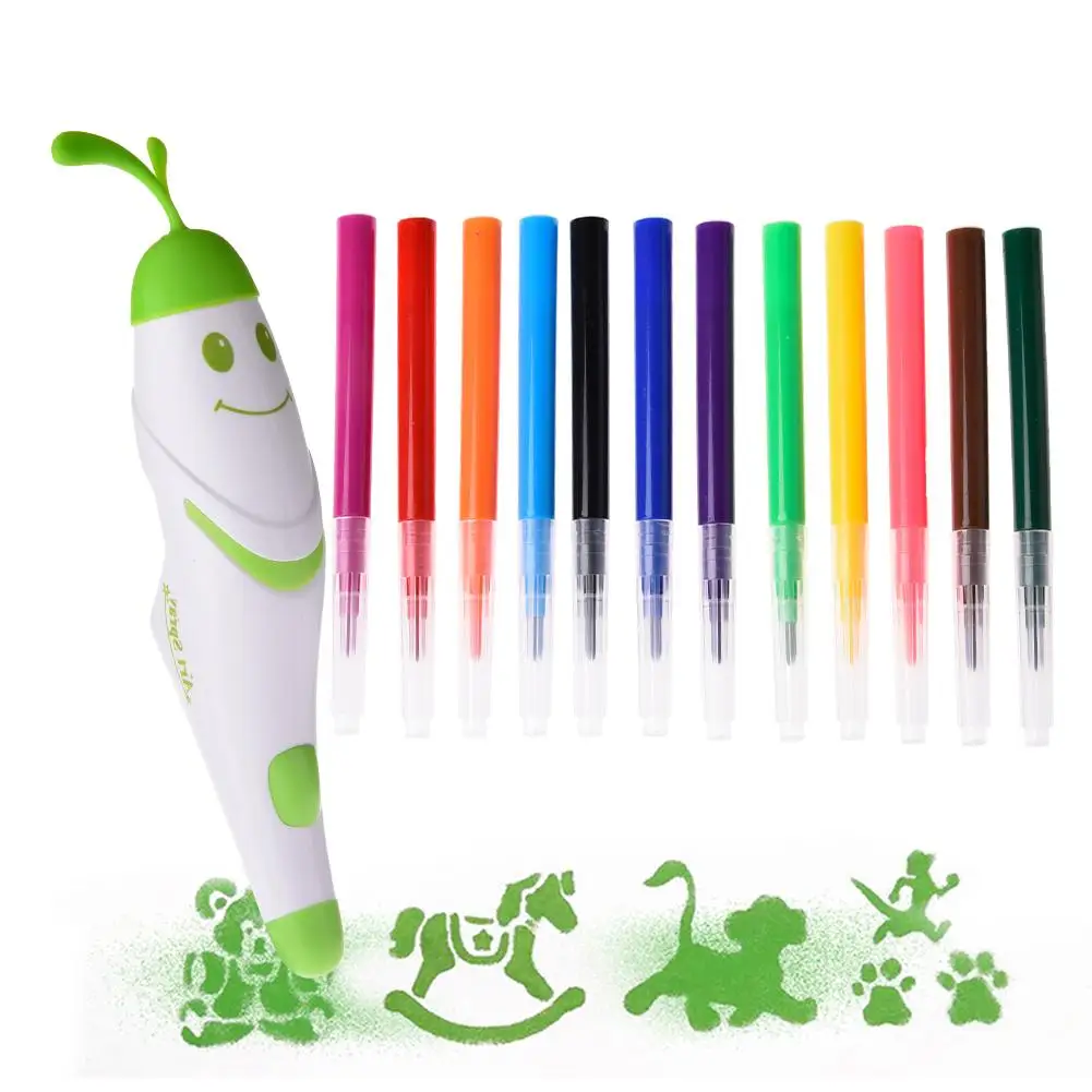 

12pcs Drawing Kit Electric Spray Paint Pen Spray Art Air Marker Sprayer Set Children Drawing Toys
