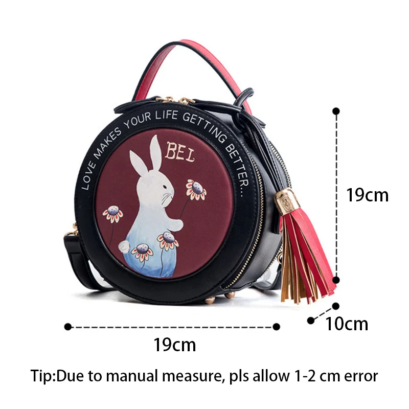 Women Fashion Handbag Female Leather Roll Circular Bag Famous Tassel Crossbody Shoulder Bags Flower Cute Tote Sac A Main SS7303 (9)