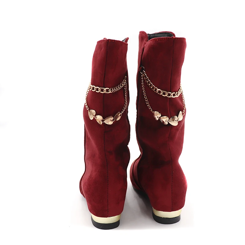 ENMAYER/женские модные зимние ботинки до середины икры обувь на высоком квадратном каблуке, увеличивающая рост женские ботинки без шнуровки черного и красного цвета