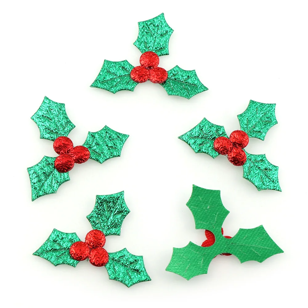 Christmas Tree Decoration 100 Pcs Fabric Laser Shiny Sequins Red Fruit Green Leaves DIY Art Fabric Accessory
