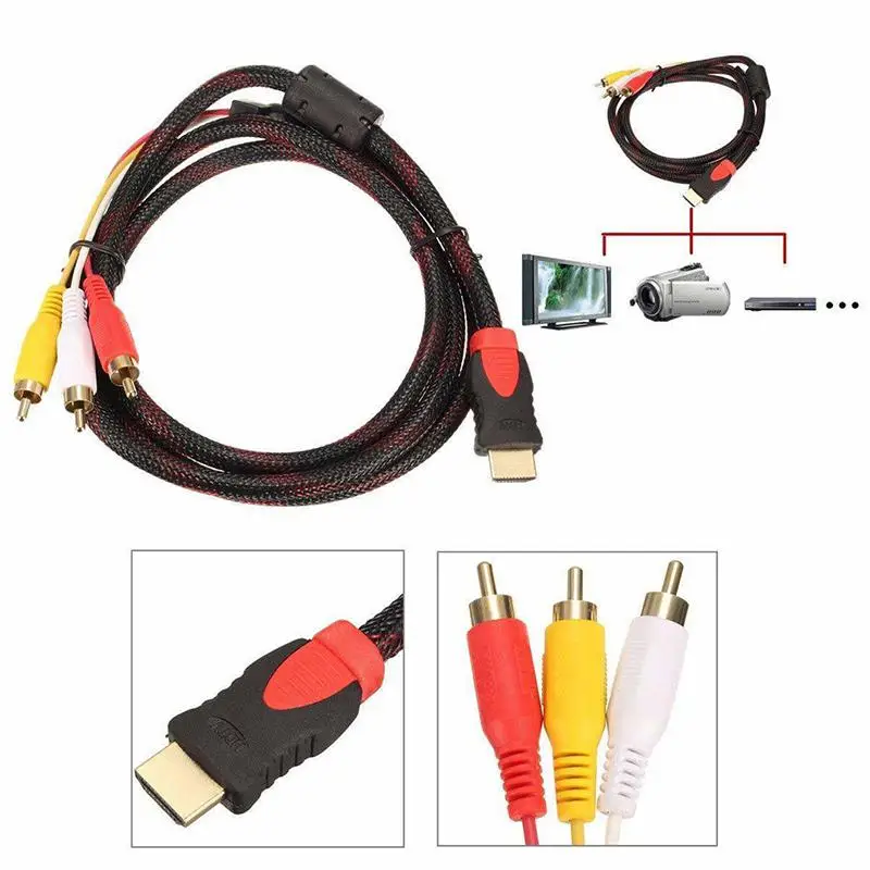Кабель переходник BEESCLOVER с HDMI штекером на 3RCA 5 футов для видео и аудио разъемов 3 RCA