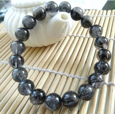 

001978 natural genuine black tourmaline quartz beads bracelet