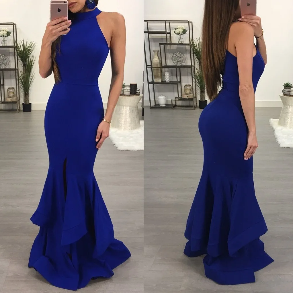 

Mermaid Evening Dresses Long Halter Neck Ladies Formal Dress Sexy Sleeveless Nightclub Style robe de soiree Abendkleider 2019