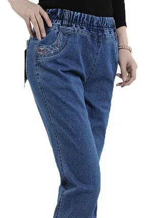 Весенние и летние женские джинсы с высокой талией, прямые джинсы с эластичной резинкой на талии, штаны для мам размера плюс - Цвет: light blue