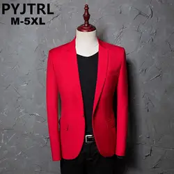 PYJTRL бренд Для Мужчин's Повседневное красный костюм куртка плюс Размеры 4XL Свадебный Slim Fit Для мужчин Блейзер Сценические костюмы для костюмы