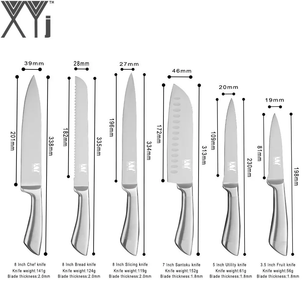 XYj кухонные ножи из нержавеющей стали 8,8, 8,7, 5, 3,5, шеф-повара, нож для нарезки хлеба сантоку, кухонный нож для фруктов