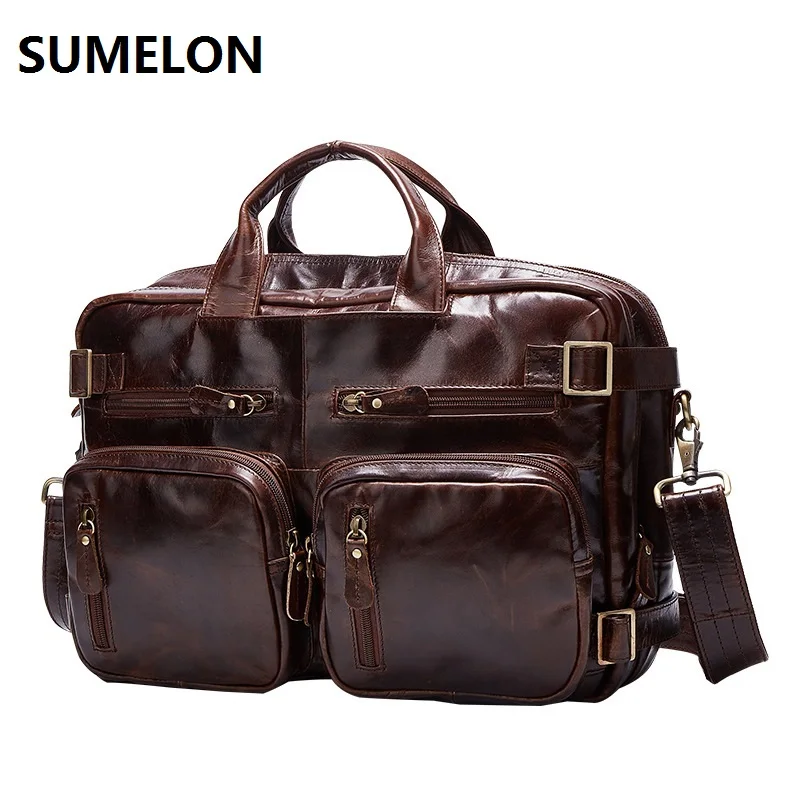 

100% Genuine Leather Men Bag Brand Designed Casual Handbag Travel Bag Shoulder Bag Messenger Bag Large Briefcase Vintage Laptop