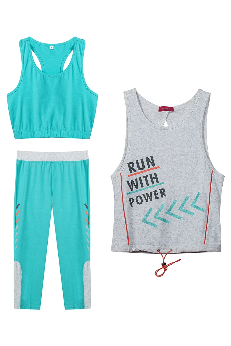 Women's Sportswear Letter Print Cotton Suit for Women 3 Pieces Set Clothing Set Top+Pant+T-shirt Running Gym Clothes Dropshiping (7)