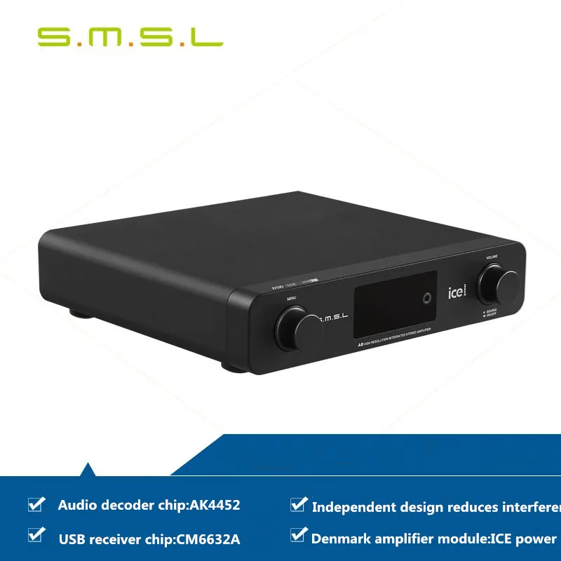 SMSL A6 AK4452 50Wx2 DSD512 цифровой декодер HIFI аудио усилитель мощности оптический/коаксиальный/XMOS/USB ЦАП 384 кГц/32 бит мощность Льда 50ASX2