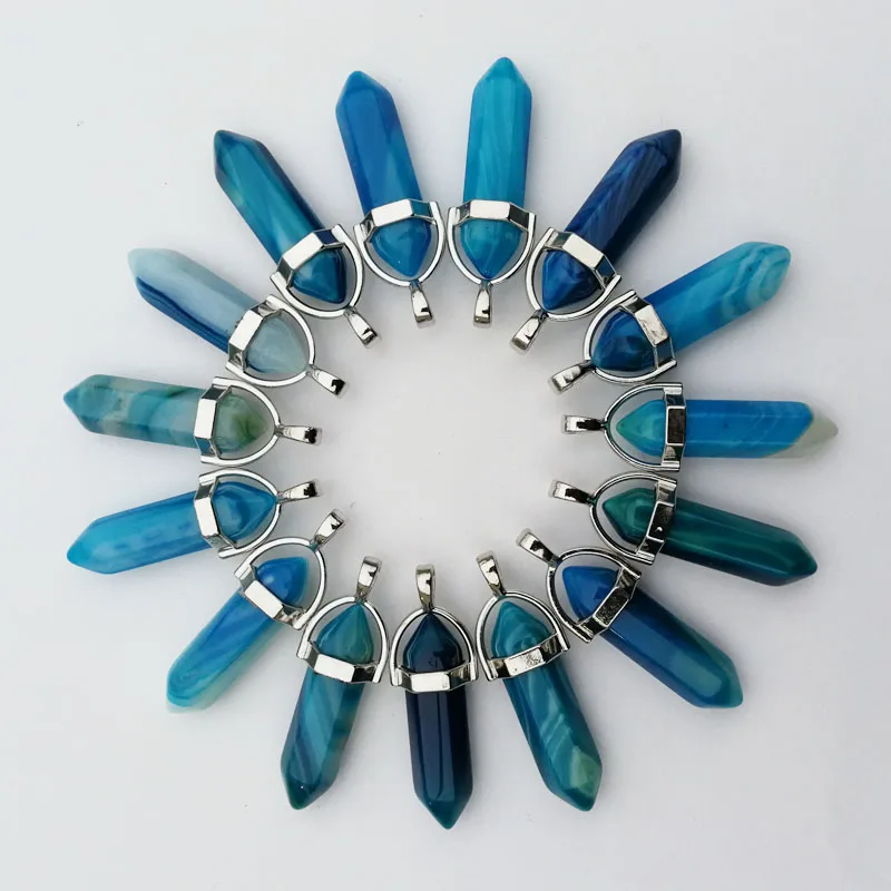 Модный синий сплав натуральный камень кристалл столб ожерелье подвеска для изготовления ювелирных изделий Шарм для женщин diy 12 шт./лот - Окраска металла: blue