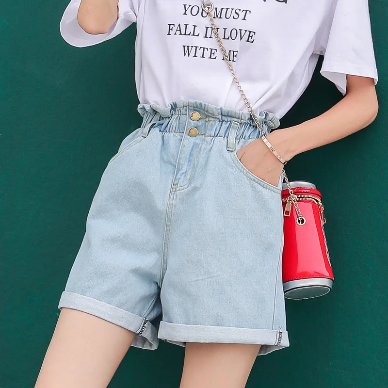 ZOGAA Elastic waist straight denim shorts female loose wide leg was thin cuffed high waist jeans streetwear 3 colors jeans woman