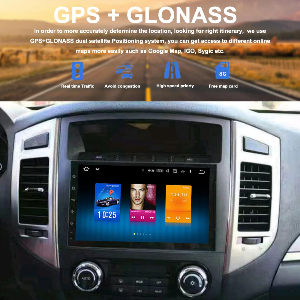 

9" 1 din Car Radio GPS Android 9.0 for Mitsubishi Pajero Multimedia V97 V93 2006 2007 2008 2009 2011 Auto Stereo 8-Core 4Gb RAM