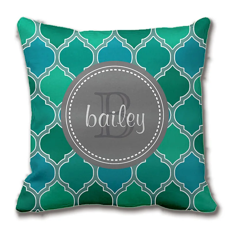 Monogrammed Gray Teal Modern Lattice Pattern Throw Pillow Decorative Cushion Cover Pillow Case ...