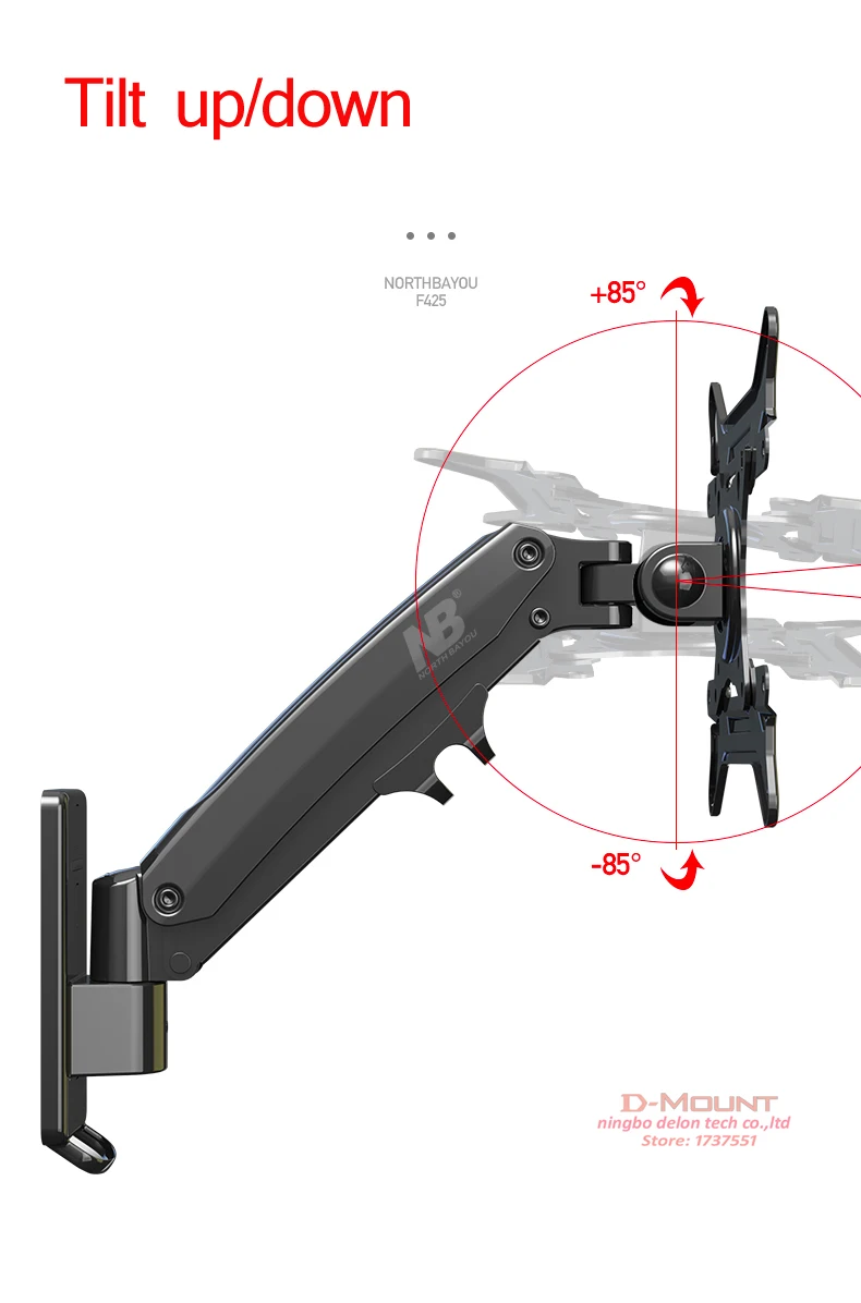 Mola de Gás Montagem na Parede Suporte de Braço de Alumínio Grande Balanço Braços Monitor Parede Braço Móvel 3-13kg um Acima nb F425 27-45 tv - Image 4