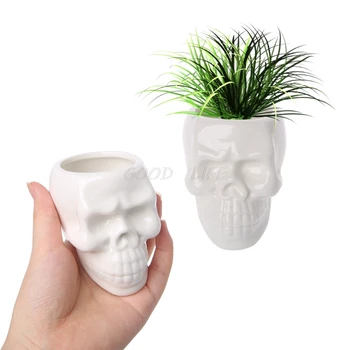 

Creative Skull Ceramic Flower Pot Green Succulent Planter Plant Container Decor