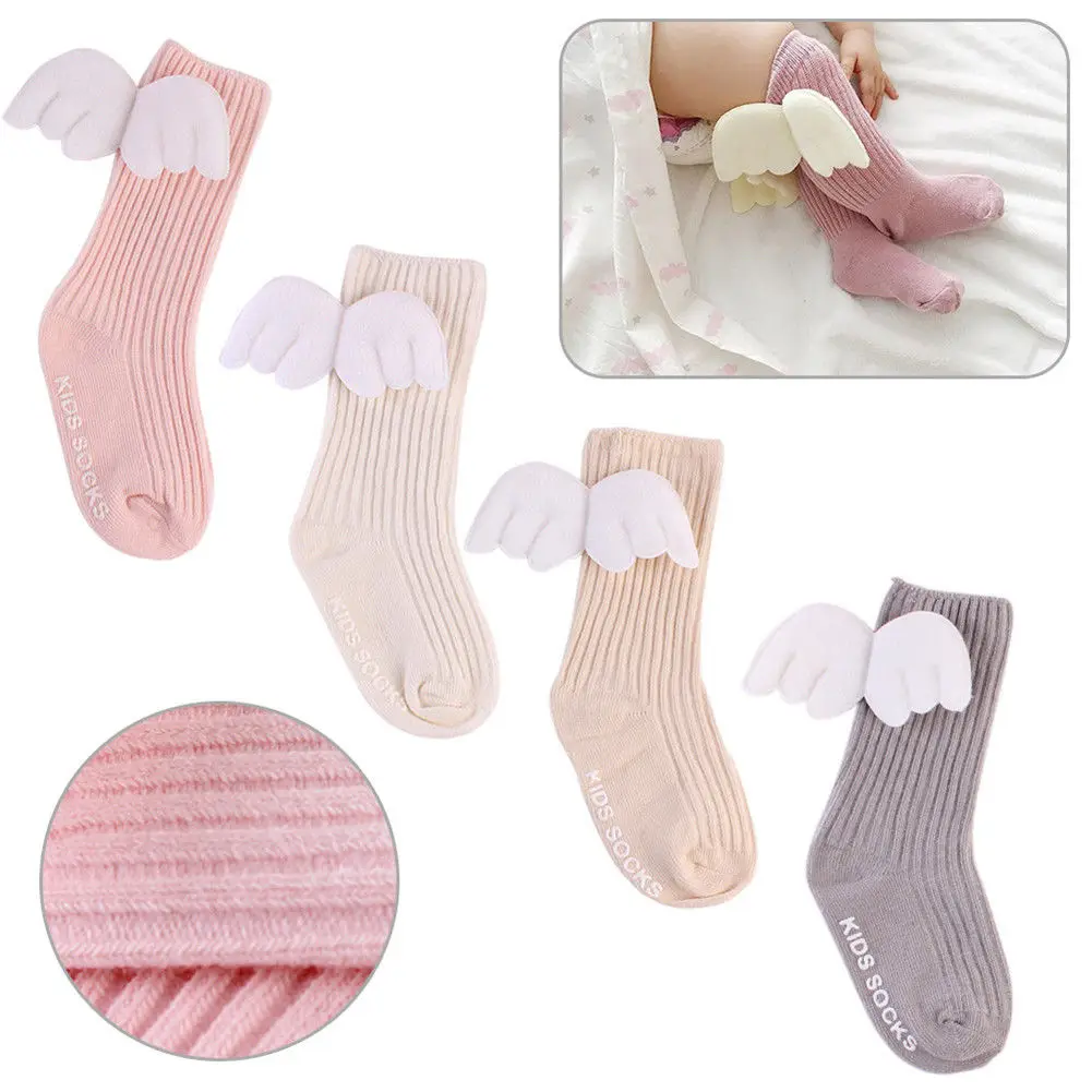 Oklady/милые мягкие носки с оборками для малышей, гетры до колена с крыльями ангела для детей 0-4 лет, Лидер продаж, 4 цвета