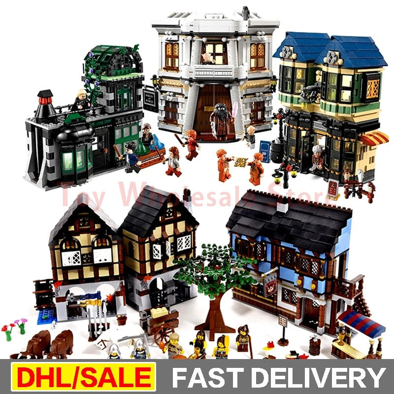 

LEPIN 16011 Medieval Manor Castle + 16012 The Diagon Alley Model Building Blocks For children lepinings Toys Clone 10193 10217