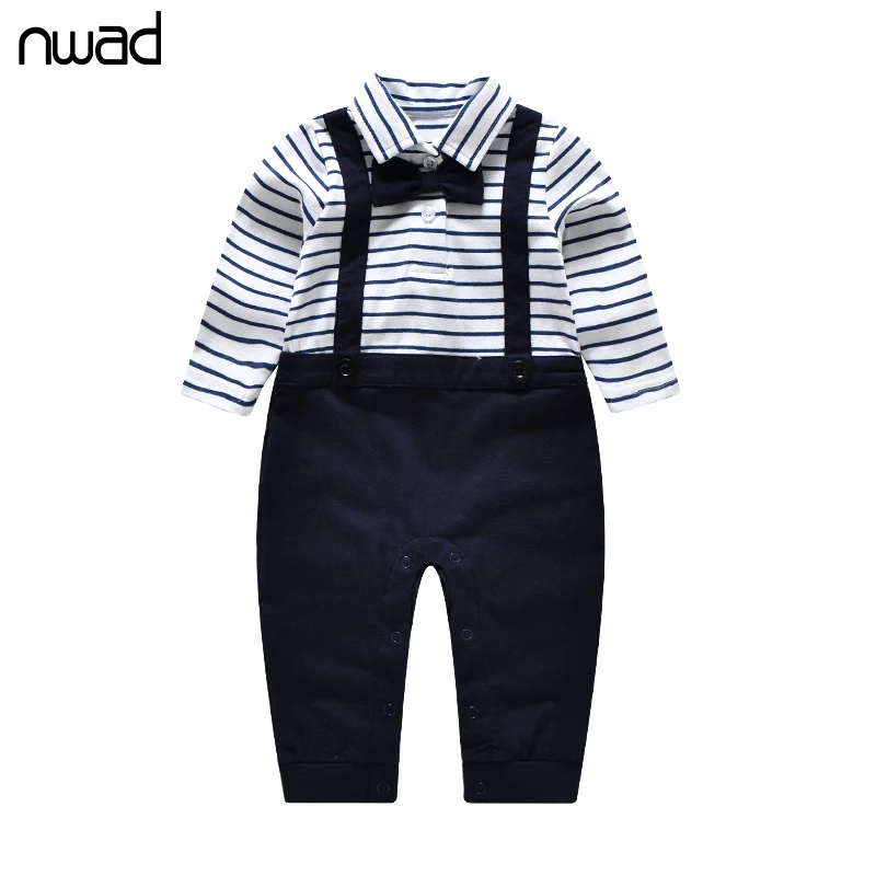 NWAD Baby Boy Bow Romper Gentleman Striped Rompers For Toddler Boys Long Sleeve Jumpsuits Baby