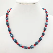 С фабрики. 1 шт.,, 8-9 мм натуральный черный пресноводный жемчуг и красный коралл, классическое женское ожерелье 19"