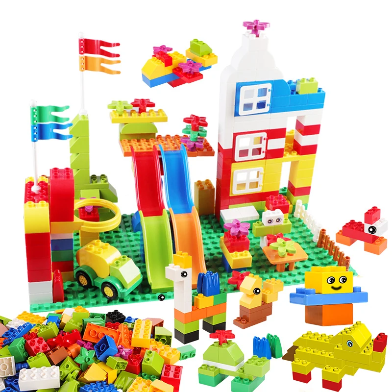 

Big Building Blocks Gift Instruction Sticker Colorful Bricks With Figure Pipe Blocks DIY Toy For Children Compatible Duploed