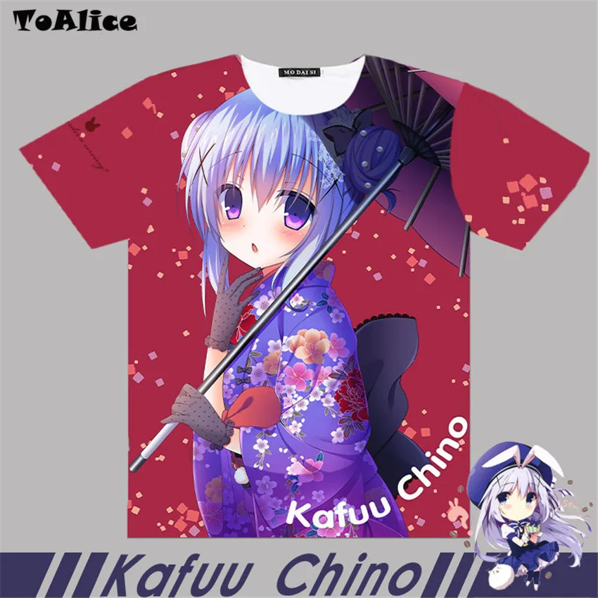 Бренд gochuumon wa Усаги desu ка?/Gochiusa полный графический Футболки kafuu Чино Косплэй принт Для мужчин футболка Футболки-топы короткий рукав