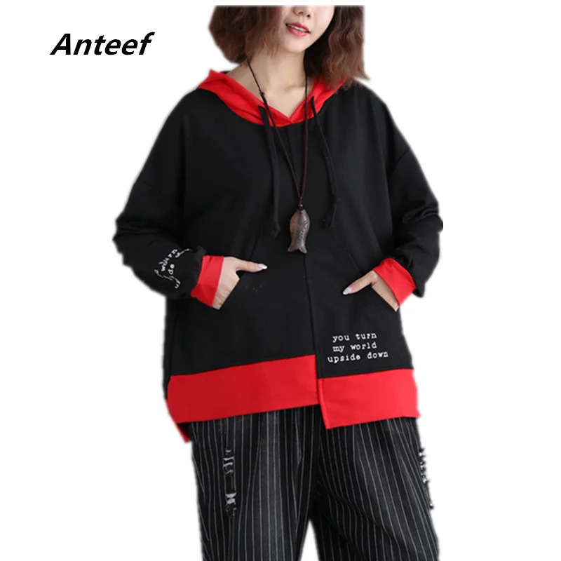 

black red cotton oversized plus size clothes autumn winter pullovers hoodies casual loose sweatshirt women 2019 hoody streetwear