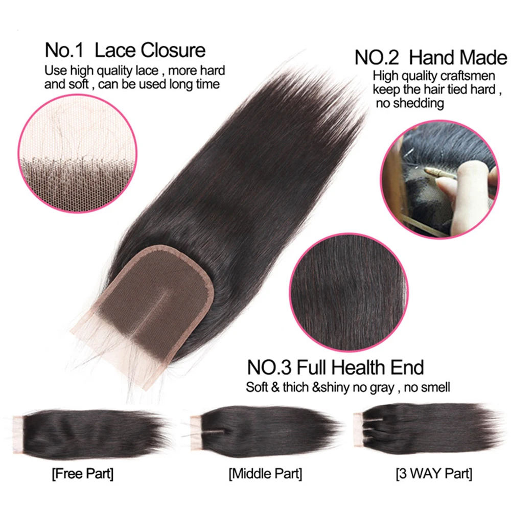 Rcmei Brazilian Straight Human Hair Bundle with Closure 3 Bundles With Closure Natural Black Color Non Remy Human Hair Extension Rcmei Brazilian Straight Human Hair Bundle with Closure 3 Bundles With Closure Natural Black Color Non Remy Human Hair Extension