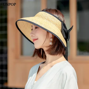 

USPOP 2019 Newest women sun hats without top wide brim raffia straw hats female casual breathable bow-knot beach hat