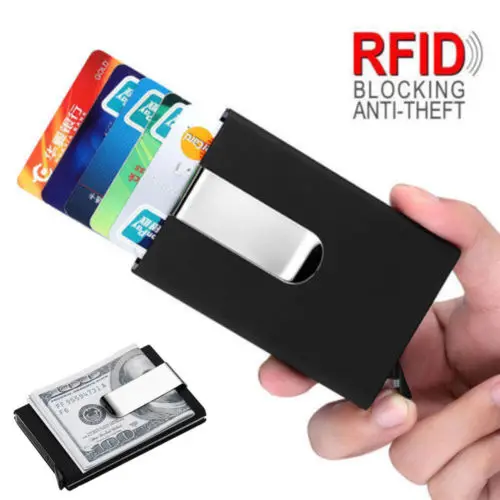 Блокировка RFID металлический кошелек зажим для денег мужской Сплав тонкий