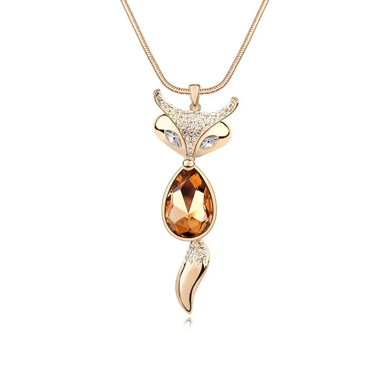 

Free shipping Crystal Fox Pendant Necklace Made With Austria ELements Gold Color Women Jewelry