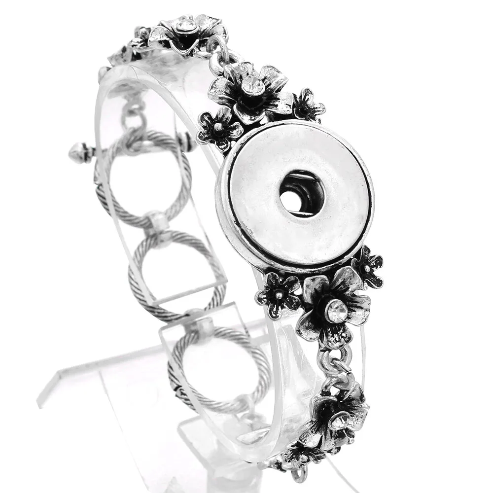 

New Snap Jewelry High Quality Silver Bracelet Flower Crystal Snap Bracelet Fit 18mm Snap Button Jewelry for Women