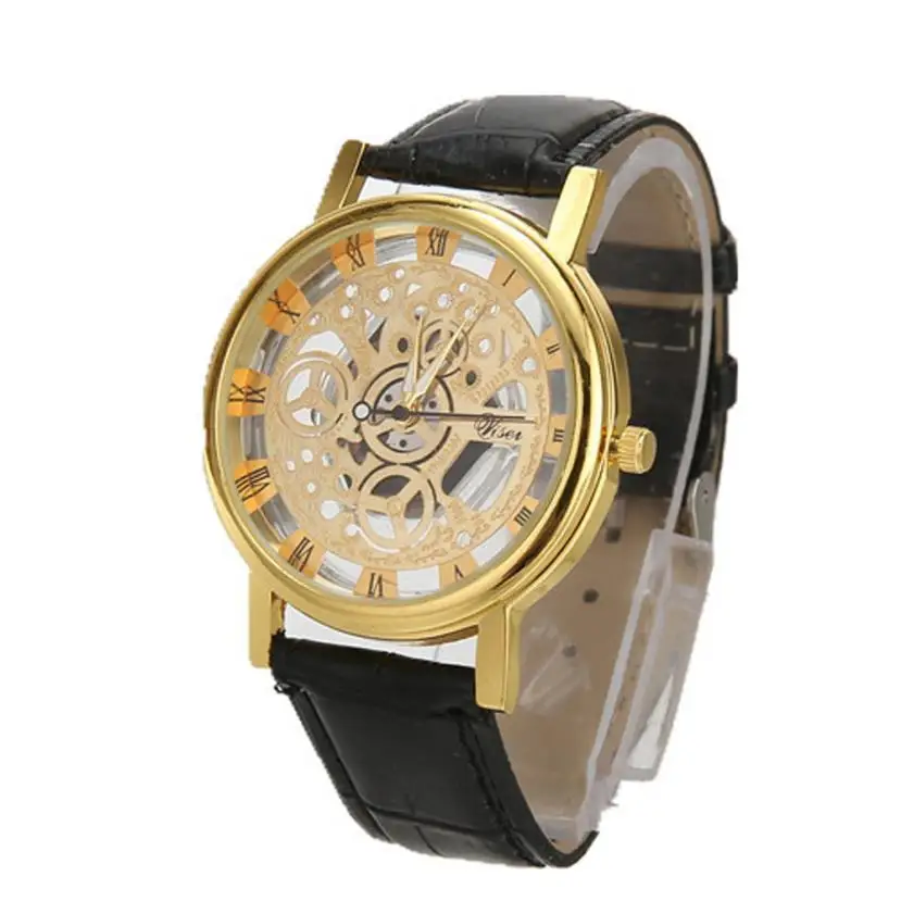 Часы мужские Rreloj Hombre золотые пустотелые Роскошные повседневные стальные деловые