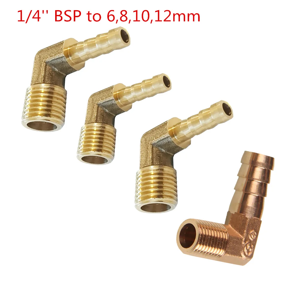 1/4 BSP to 6,8,10,12,mm Brass 90 Degree Male Elbow Barbed Hose Tail Pipe