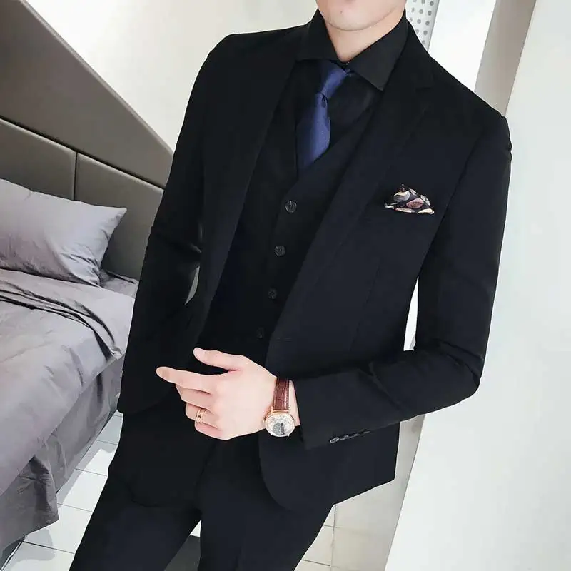 

Custom Costume Homme Black Men Suits for Wedding Man Suits Blazers 3Piece Coat Pants Vest Slim Fit Terno Masculino Prom Party