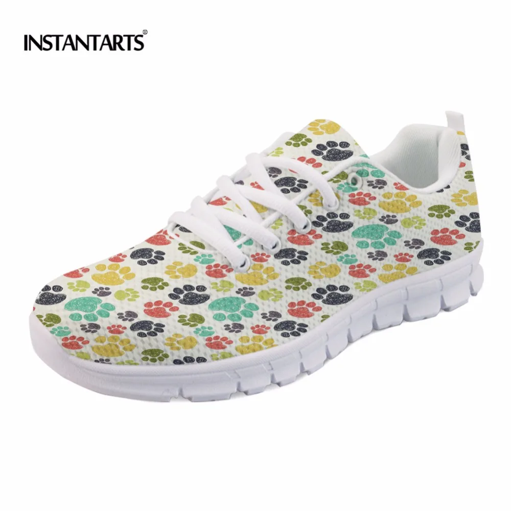 INSTANTARTS 2018 Fashion Sneakers Women Flat Heel Colorful Cats Paws