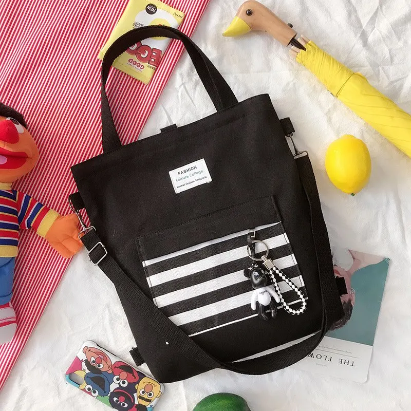 Женская Парусиновая Сумка-тоут, Женская Повседневная сумка на плечо, складные сумки для покупок, пляжная сумка, тканевая Милая стильная женская сумка - Цвет: Черный