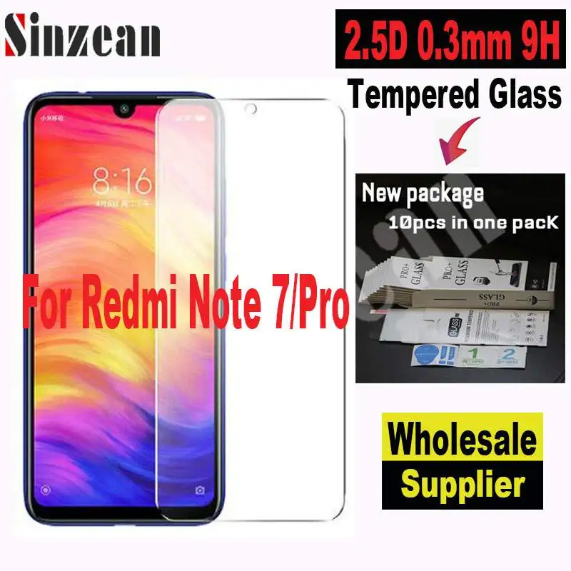 Sinzean 100 шт для Xiaomi Redmi Note 7 Pro 2.5D ультратонкая прозрачная защитная пленка для экрана из закаленного стекла в новой бумажной упаковке