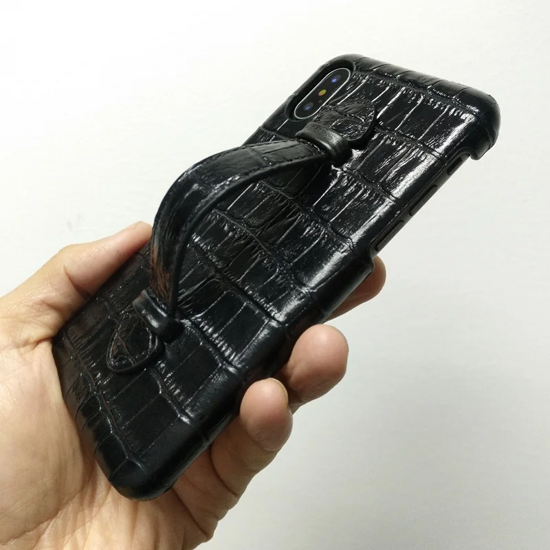

Phone Cases For iPhone X XS 10 Real Genuine Leather Crocodile Hand Strap Holder Back Case Luxury Ultra Thin Slim Hard Cover