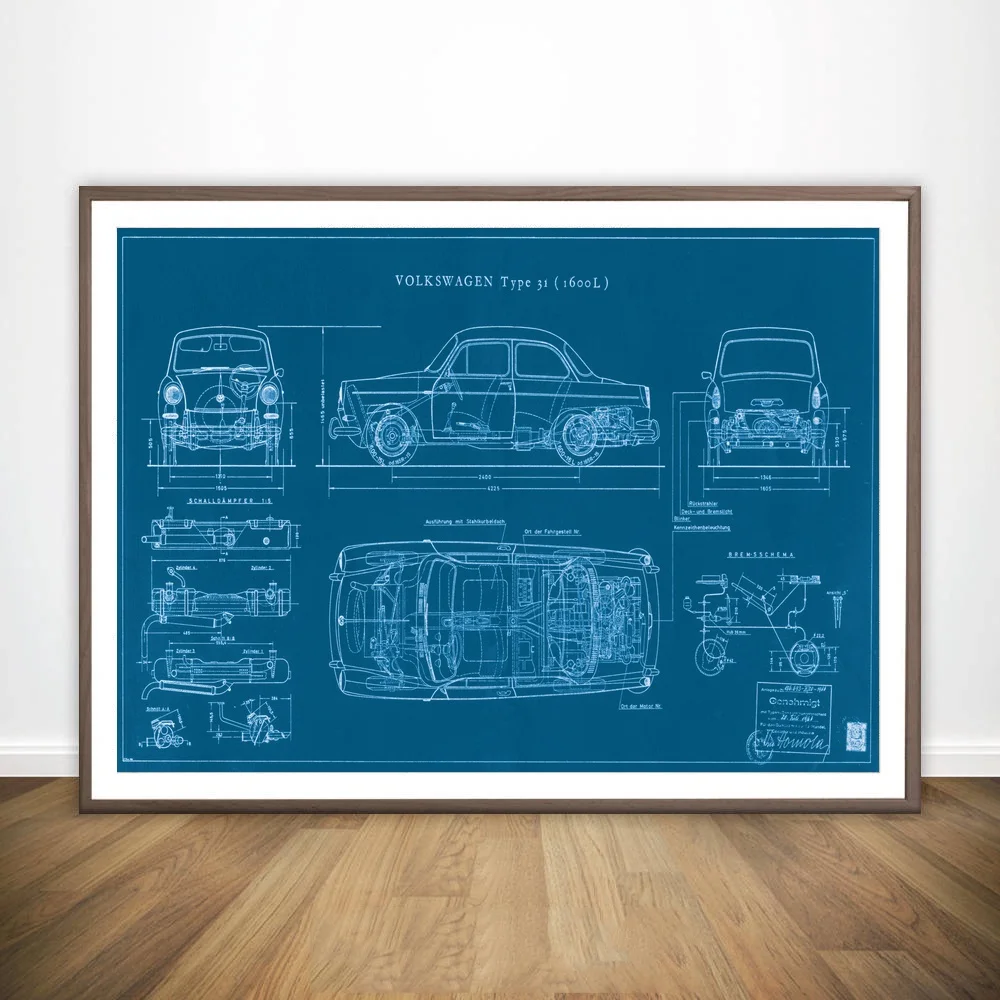 Автомобильный чертеж лучший тип VW фильм настенное искусство Краска на холсте