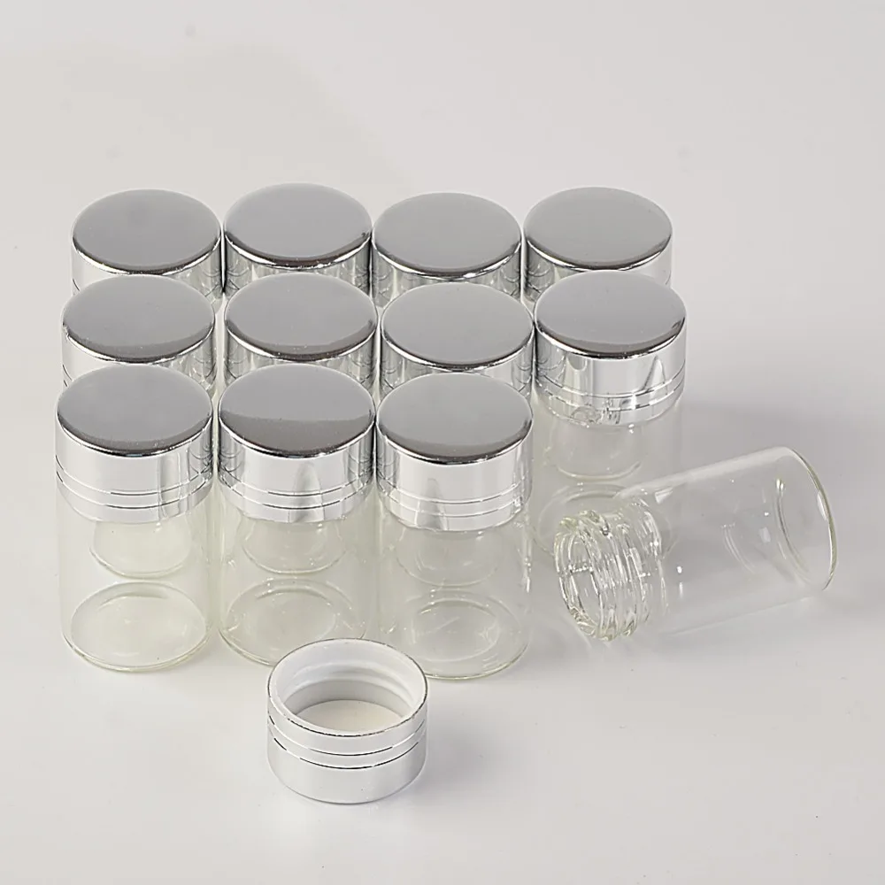 

6ml Mini Glass Bottles Screw Cap Silver Aluminium Lid Cute Transparent Clear Empty Glass Jars Vials Bottles 100pcs