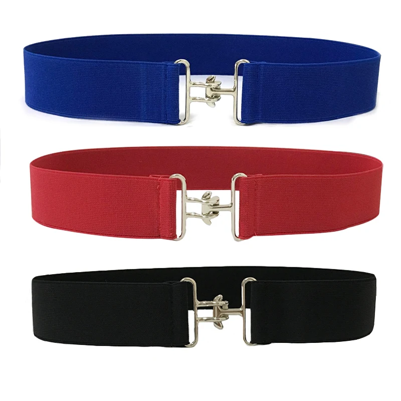 Wide elastic belts women sliver Buckle Fashion Elastic Waistband belts