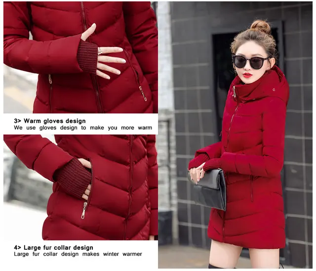 womens winter jackets and coats 2018 Parkas for women 4 Colors Wadded Jackets warm Outwear With a Hood Large Faux Fur Collar -