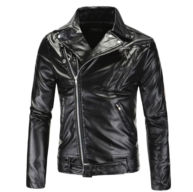 New Boutique Leather Jacket Men Fashion Multi Zippers Design Motorcycle