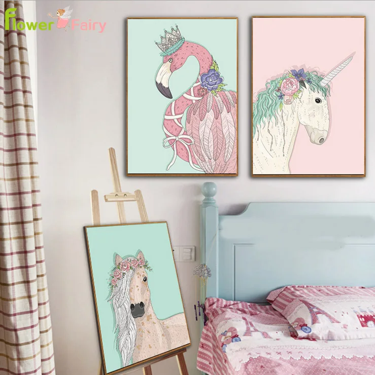 

Unicorn Nordic Poster Canvas Painting Flamingo Picture Posters Flowers Living Room Wall Art Pictures Prints Home Decor Unframed