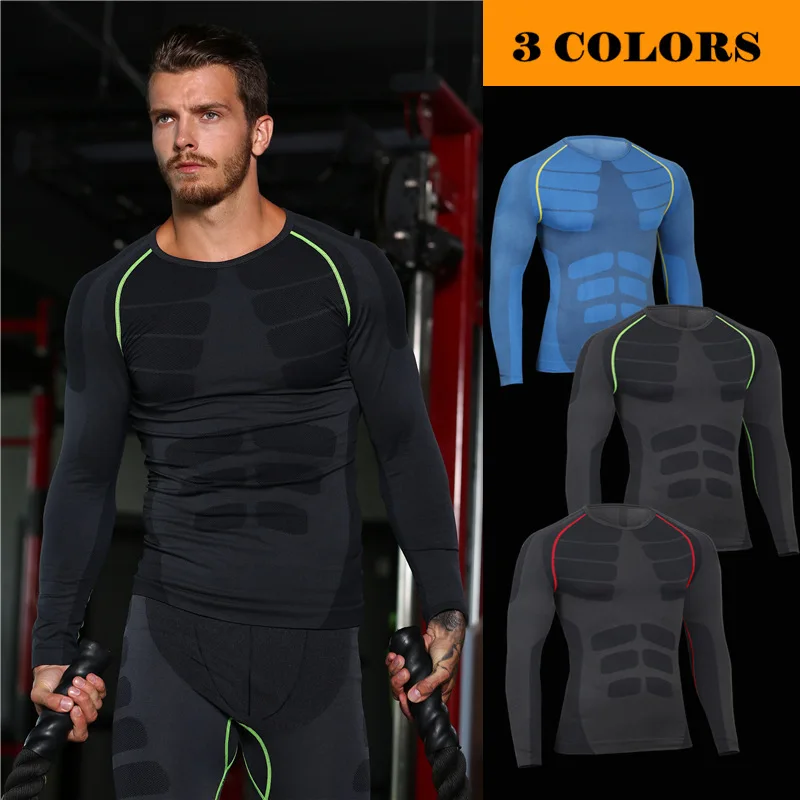 

2018 New Arrival Men Running Shirts Sports Shirts Compression Long Sleeve Fitness Jersey Quick Drying Fitness GYM Size M-XL Z049