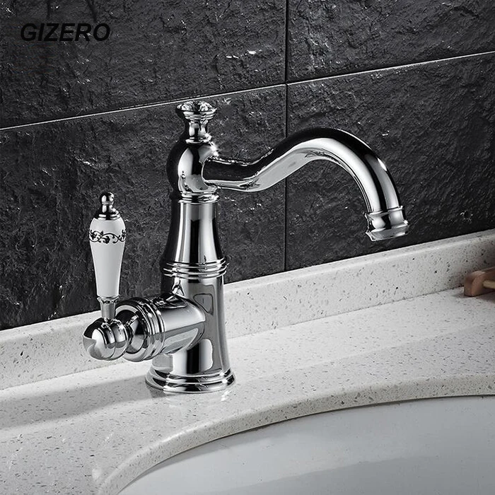 GIZERO حوض صنبور الفاخرة نمط كروم النحاس كريستال خلاط السيراميك مقبض حوض حمام مزخرف صنبور حوض خلاط الحنون هل banheiro هل ZR614