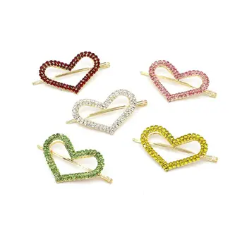 

Korean Fresh Style Hollow Heart One Word Hairpin Women Two Rows Glitter Colored Rhinestone Hair Styling Clip Decorative Barrette