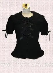 Лолита бантом украшения корсет Puff рукава черный блузка