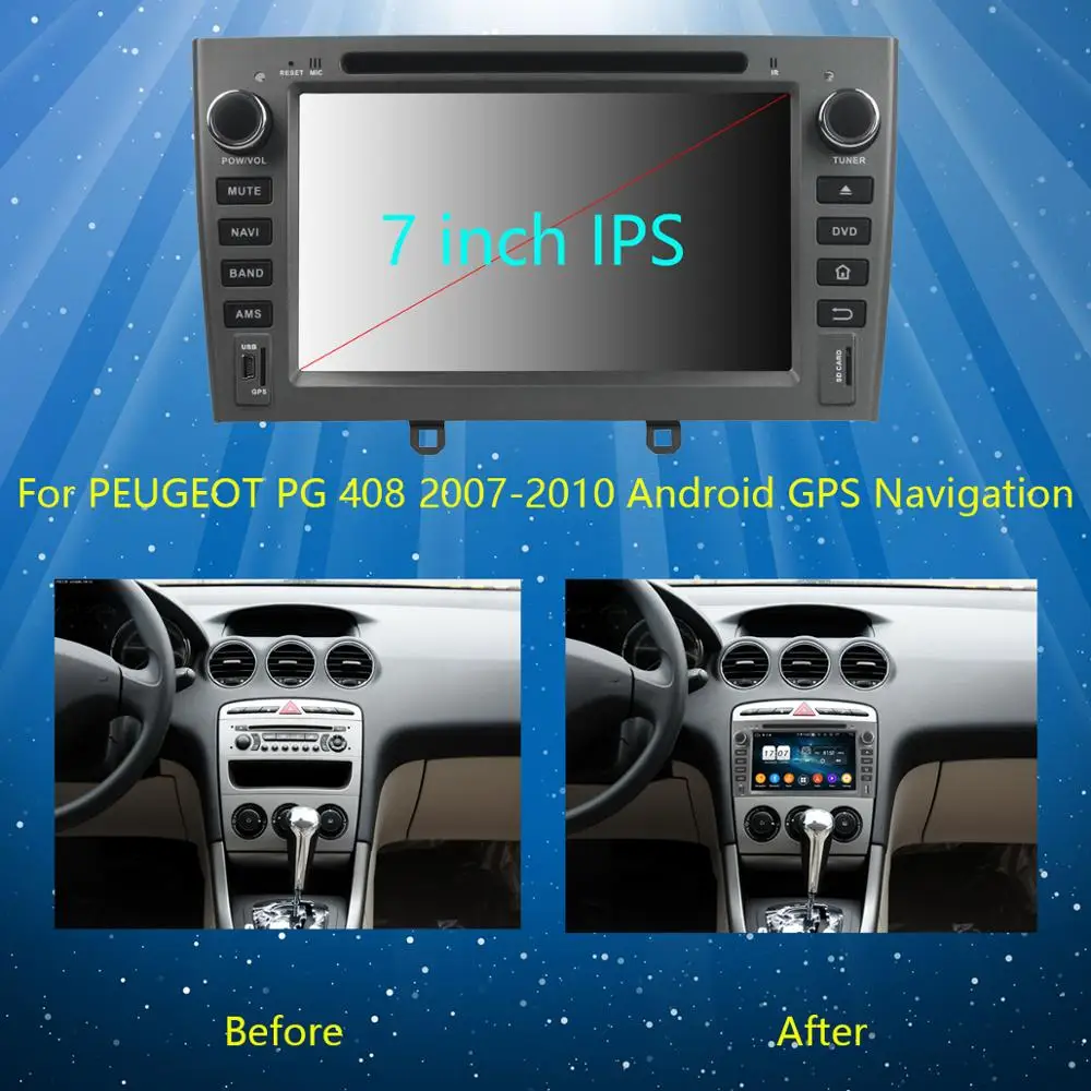 Clearance 7" IPS Octa Core 4GB RAM+64GB ROM Android 9.0 Car DVD Radio GPS For Peugeot 408 308 308SW 2007-2011 DSP CarPlay Parrot BT Stereo 2